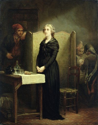 La regina Maria Antonietta alla Conciergerie: Il tavolo delle preghiere, 1856-57 da Charles Louis Lucien Muller